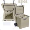 imageCAMPZERO 50L 52 Quart Hard Cooler with EasyRoll Oversized Wheels Extendable Aluminum Pull Handle Perfect Insulated Ice Chest for Beverages Beach Camping Family Picnics Fishing and BoatingBeige