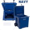 imageCAMPZERO 50L 52 Quart Hard Cooler with EasyRoll Oversized Wheels Extendable Aluminum Pull Handle Perfect Insulated Ice Chest for Beverages Beach Camping Family Picnics Fishing and BoatingNavy