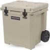 imageCAMPZERO 50L 52 Quart Hard Cooler with EasyRoll Oversized Wheels Extendable Aluminum Pull Handle Perfect Insulated Ice Chest for Beverages Beach Camping Family Picnics Fishing and BoatingBeige