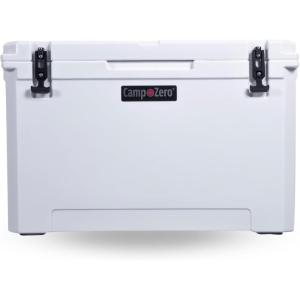 imageCAMPZERO 110L11623 Quart Cooler Ice Chest Perfect for Drinks Boating Hunting Fishing Camping with 4 Moldedin Cup Holders Comfort Grip Handles and Thick Walled for Extended Ice RetentionWhite