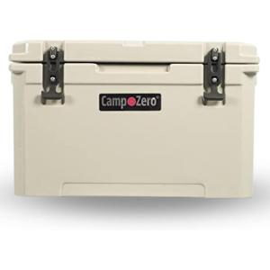 imageCAMPZERO 40L42 Quart Hard Cooler Ice Chest Perfect for Drinks Beach Picnics Boating Hunting Camping and Travel with 4 Moldedin Cup Holders and Comfort Grip HandlesBeige
