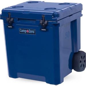 imageCAMPZERO 50L 52 Quart Hard Cooler with EasyRoll Oversized Wheels Extendable Aluminum Pull Handle Perfect Insulated Ice Chest for Beverages Beach Camping Family Picnics Fishing and BoatingNavy