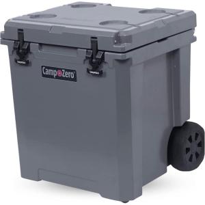 imageCAMPZERO 50L 52 Quart Hard Cooler with EasyRoll Oversized Wheels Extendable Aluminum Pull Handle Perfect Insulated Ice Chest for Beverages Beach Camping Family Picnics Fishing and BoatingGrey
