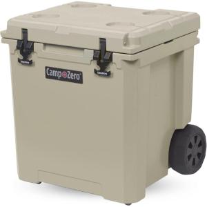 imageCAMPZERO 50L 52 Quart Hard Cooler with EasyRoll Oversized Wheels Extendable Aluminum Pull Handle Perfect Insulated Ice Chest for Beverages Beach Camping Family Picnics Fishing and BoatingBeige