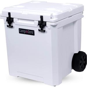 imageCAMPZERO 50L 52 Quart Hard Cooler with EasyRoll Oversized Wheels Extendable Aluminum Pull Handle Perfect Insulated Ice Chest for Beverages Beach Camping Family Picnics Fishing and BoatingWhite