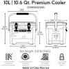 imageCAMPZERO 10L106 Quart Portable Hard Cooler Ice Chest Perfect for Drinks Lunch Beach Picnics Boating Camping and Travel with 2 Moldedin Cup Holders and Folding Aluminum HandleWhite