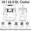 imageCAMPZERO 16L169 Quart Portable Hard Cooler with Divider Perfect for Drinks Wine Bottles Lunch Beach Picnics Boating Camping Travel with 2 Moldedin Cup Holders and Folding Aluminum HandleWhite