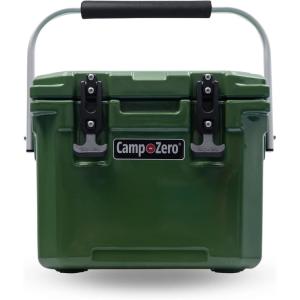 imageCAMPZERO 10L106 Quart Portable Hard Cooler Ice Chest Perfect for Drinks Lunch Beach Picnics Boating Camping and Travel with 2 Moldedin Cup Holders and Folding Aluminum HandleDark Green