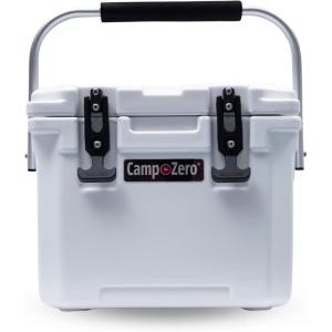 imageCAMPZERO 10L106 Quart Portable Hard Cooler Ice Chest Perfect for Drinks Lunch Beach Picnics Boating Camping and Travel with 2 Moldedin Cup Holders and Folding Aluminum HandleWhite