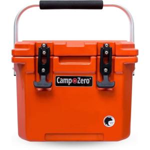 imageCAMPZERO 10L106 Quart Portable Hard Cooler Ice Chest Perfect for Drinks Lunch Beach Picnics Boating Camping and Travel with 2 Moldedin Cup Holders and Folding Aluminum HandleBurnt Orange