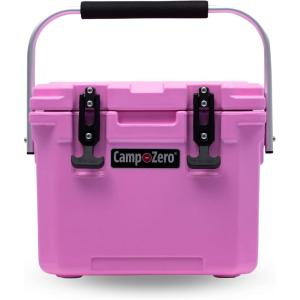 imageCAMPZERO 10L106 Quart Portable Hard Cooler Ice Chest Perfect for Drinks Lunch Beach Picnics Boating Camping and Travel with 2 Moldedin Cup Holders and Folding Aluminum HandlePink