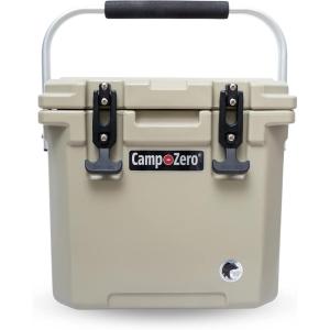 imageCAMPZERO 12L126 Quart Portable Hard Cooler Ice Chest Perfect for Drinks Lunch Beach Picnics Boating Camping and Travel with 2 Moldedin Cup Holders and Folding Aluminum HandleBeige