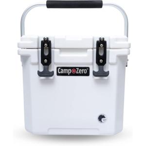 imageCAMPZERO 12L126 Quart Portable Hard Cooler Ice Chest Perfect for Drinks Lunch Beach Picnics Boating Camping and Travel with 2 Moldedin Cup Holders and Folding Aluminum HandleWhite