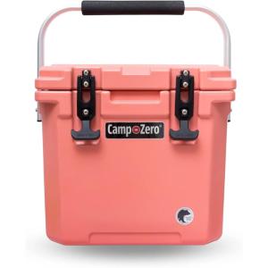 imageCAMPZERO 12L126 Quart Portable Hard Cooler Ice Chest Perfect for Drinks Lunch Beach Picnics Boating Camping and Travel with 2 Moldedin Cup Holders and Folding Aluminum HandleCoral