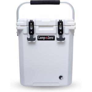 imageCAMPZERO 16L169 Quart Portable Hard Cooler with Divider Perfect for Drinks Wine Bottles Lunch Beach Picnics Boating Camping Travel with 2 Moldedin Cup Holders and Folding Aluminum HandleWhite