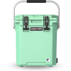 imageCAMPZERO 16L169 Quart Portable Hard Cooler with Divider Perfect for Drinks Wine Bottles Lunch Beach Picnics Boating Camping Travel with 2 Moldedin Cup Holders and Folding Aluminum HandleMint Green