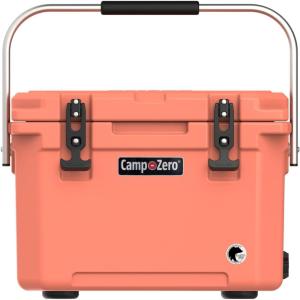 imageCAMPZERO 21 Quart Rotomolded Hard Cooler  Insulated Ice Chest with 4 Cup Holders  BearProof Travel Ice Box for Beverage Drink BBQ Fishing Camping OutdoorCoral