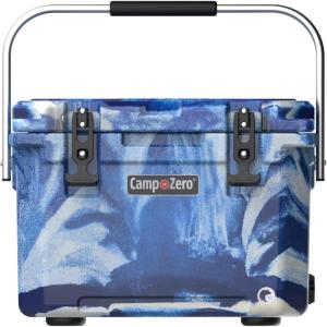 imageCAMPZERO 21 Quart Rotomolded Hard Cooler  Insulated Ice Chest with 4 Cup Holders  BearProof Travel Ice Box for Beverage Drink BBQ Fishing Camping OutdoorBlue  White