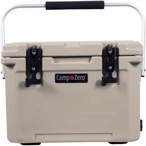 imageCAMPZERO 21 Quart Rotomolded Hard Cooler  Insulated Ice Chest with 4 Cup Holders  BearProof Travel Ice Box for Beverage Drink BBQ Fishing Camping OutdoorBeige